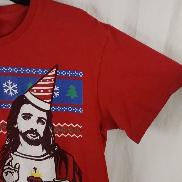 Happy Birthday Jesus Ugly Christmas Red T-Shirt - Picture 4 of 9